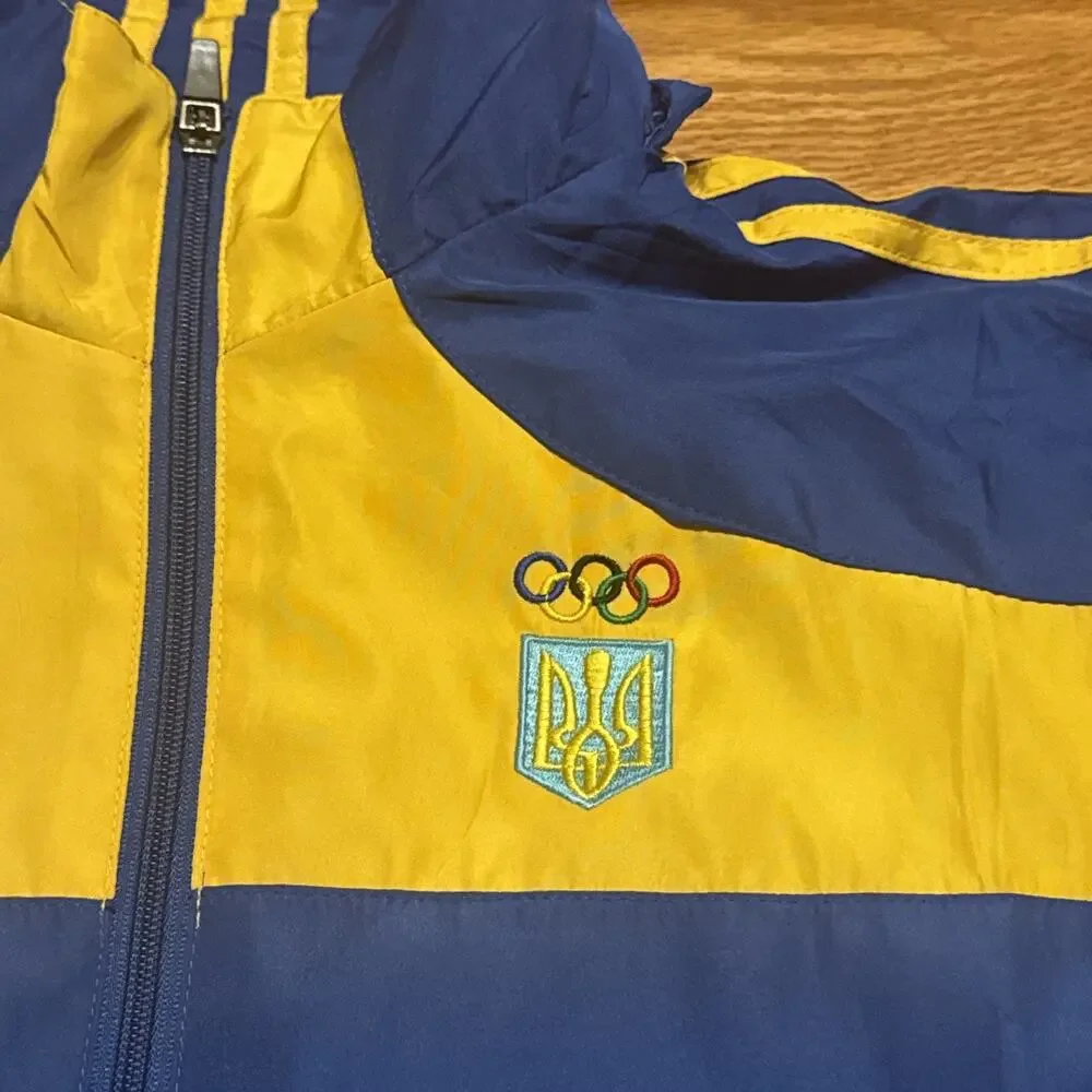 VTG Adidas Ukraine Olympics Blue Yellow Windbreaker Track Suit Size XLarge READ